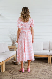 Spring Check Midi Dress Blush Print