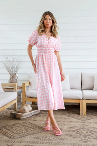 Spring Check Midi Dress Blush Print