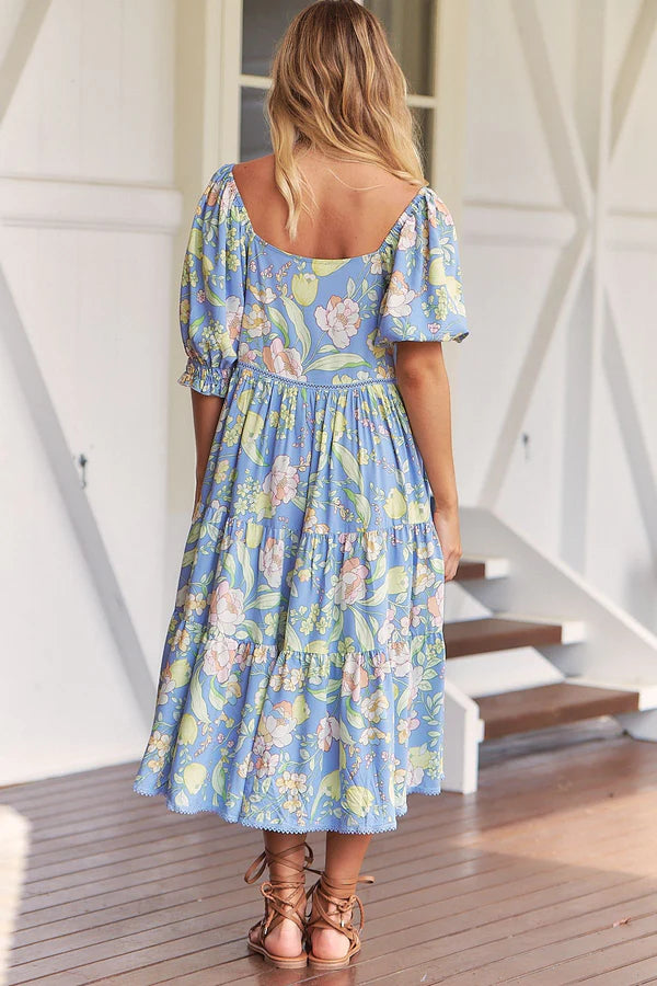 Rosella Midi Dress Blue Dusk print