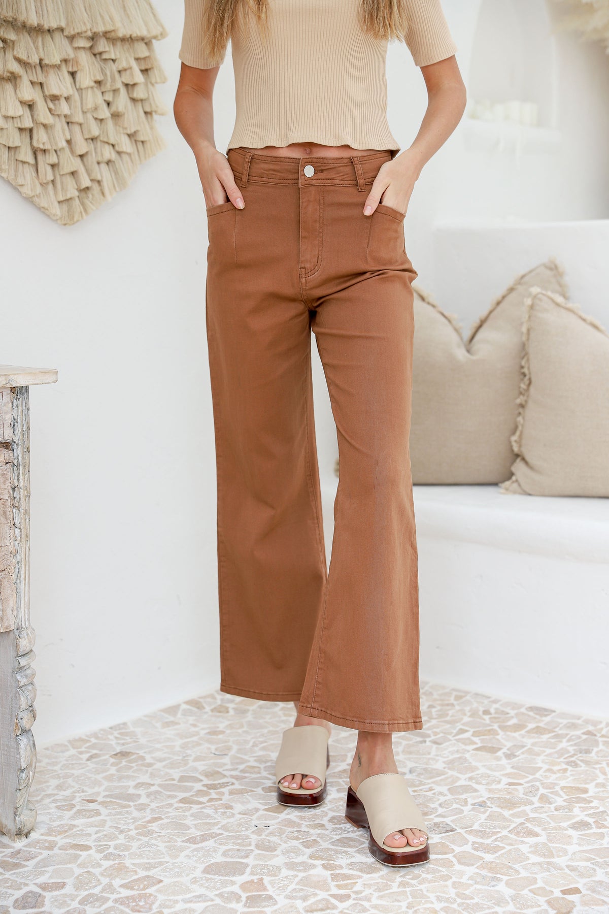 J-Lo Wide Leg Crop Jeans ~ Tan