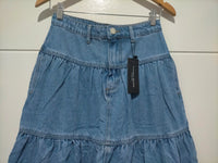 Texas Hold Em Denim Zip Front Maxi Skirt Mid Blue
