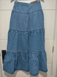 Texas Hold Em Denim Zip Front Maxi Skirt Mid Blue