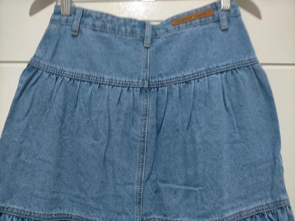 Texas Hold Em Denim Zip Front Maxi Skirt Mid Blue