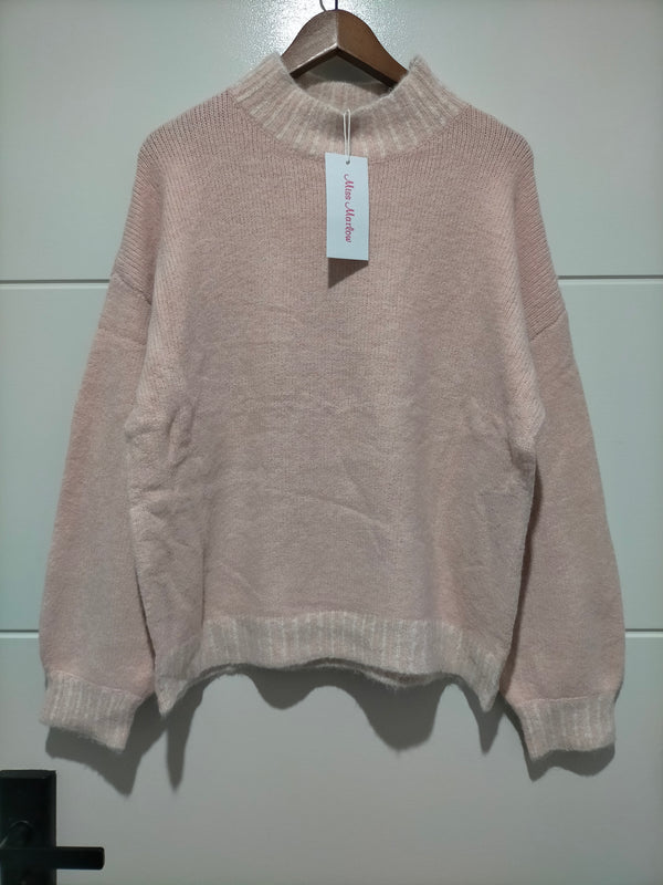 Tilly Crew Neck Blanket Stitch Knit ~ Blush