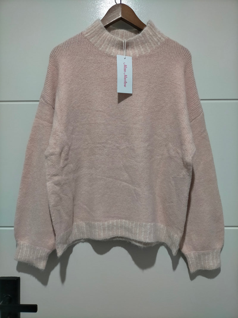 Tilly Crew Neck Blanket Stitch Knit - Blush
