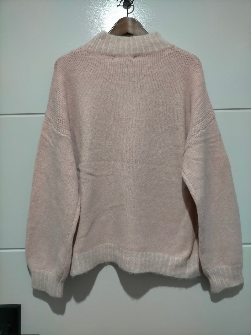 Tilly Crew Neck Blanket Stitch Knit - Blush