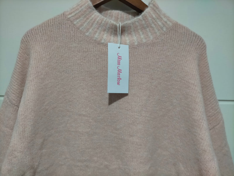 Tilly Crew Neck Blanket Stitch Knit - Blush