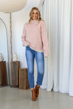 Tilly Crew Neck Blanket Stitch Knit - Blush