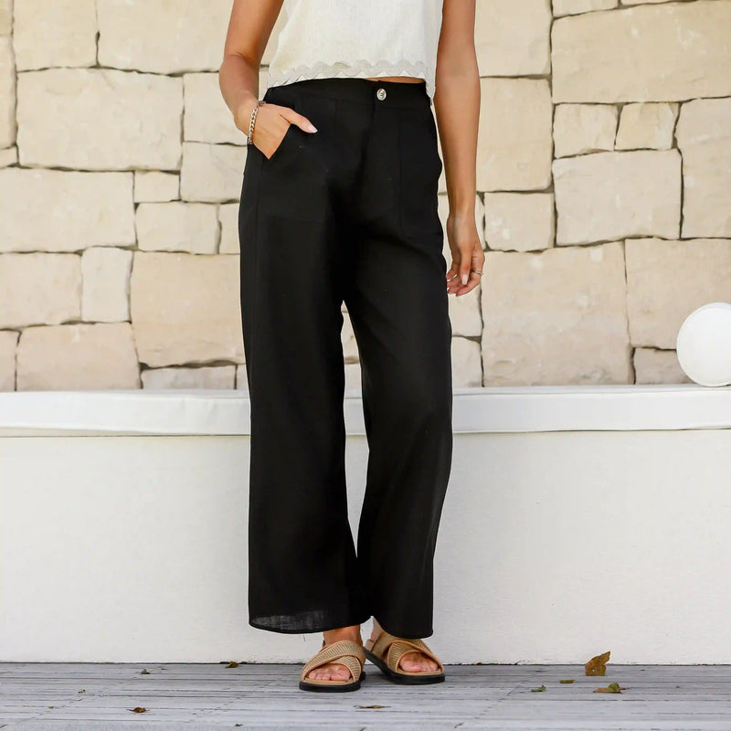 Tobacco Linen Pants - Black