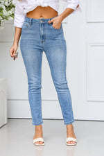 Torquay Super Stretch Crop Skinny Jeans - Mid Wash Blue