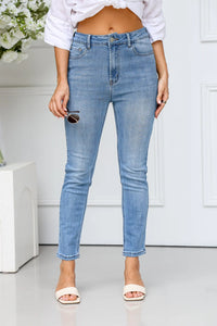 Torquay Super Stretch Crop Skinny Jeans ~ Mid Wash Blue