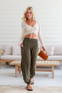 Weekend Linen Harem Pants - Khaki
