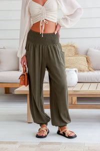 Weekend Linen Harem Pants - Khaki