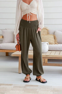 Weekend Linen Harem Pants - Khaki