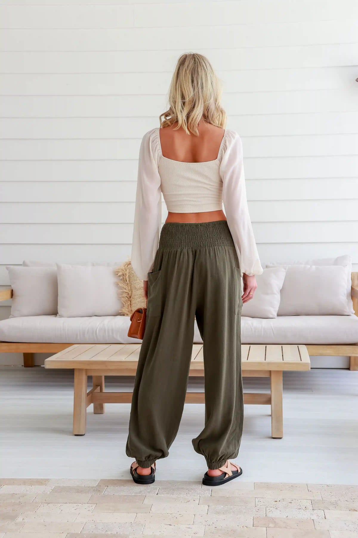 Weekend Linen Harem Pants - Khaki
