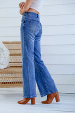 Woodstock Seam Flare Wide Jeans - Mid Blue