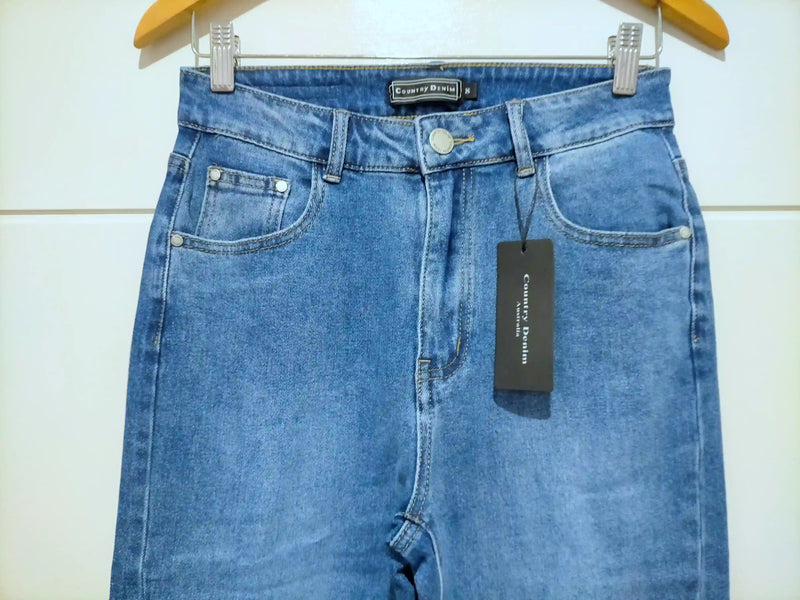 Woodstock Seam Flare Wide Jeans - Mid Blue