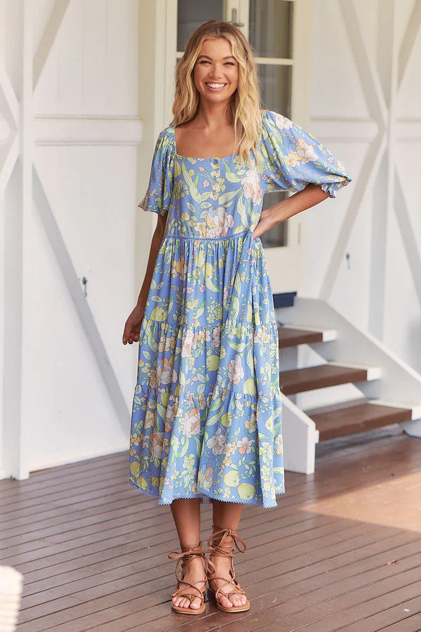 Rosella Midi Dress Blue Dusk print