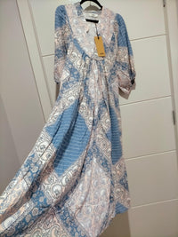 Boheme Midi Dress Denim Skies Print by Jaase Kenzie Tenzie