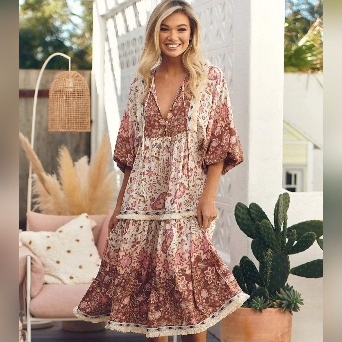 Palace Midi Dress Flower Fields Print by Jaase Kenzie Tenzie
