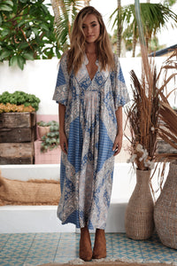Boheme Midi Dress Denim Skies Print by Jaase Kenzie Tenzie