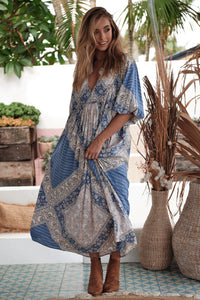 Boheme Midi Dress Denim Skies Print by Jaase Kenzie Tenzie