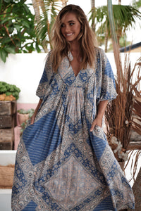 Boheme Midi Dress Denim Skies Print by Jaase Kenzie Tenzie