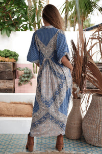 Boheme Midi Dress Denim Skies Print by Jaase Kenzie Tenzie