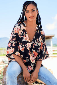 Gabriella Top Winter Rose Black Print by Jaase Kenzie Tenzie
