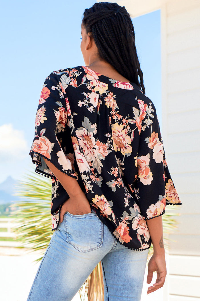 Gabriella Top Winter Rose Black Print by Jaase Kenzie Tenzie