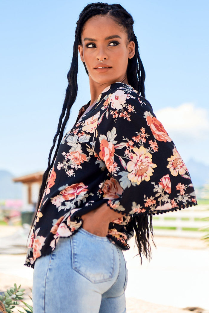 Gabriella Top Winter Rose Black Print by Jaase Kenzie Tenzie