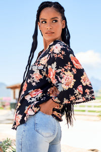 Gabriella Top Winter Rose Black Print by Jaase Kenzie Tenzie