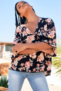 Gabriella Top Winter Rose Black Print by Jaase Kenzie Tenzie