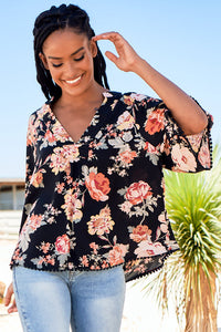 Gabriella Top Winter Rose Black Print by Jaase Kenzie Tenzie