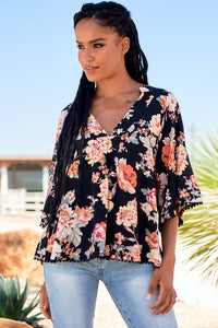 Gabriella Top Winter Rose Black Print by Jaase Kenzie Tenzie