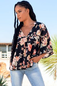 Gabriella Top Winter Rose Black Print by Jaase Kenzie Tenzie