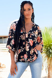Gabriella Top Winter Rose Black Print by Jaase Kenzie Tenzie