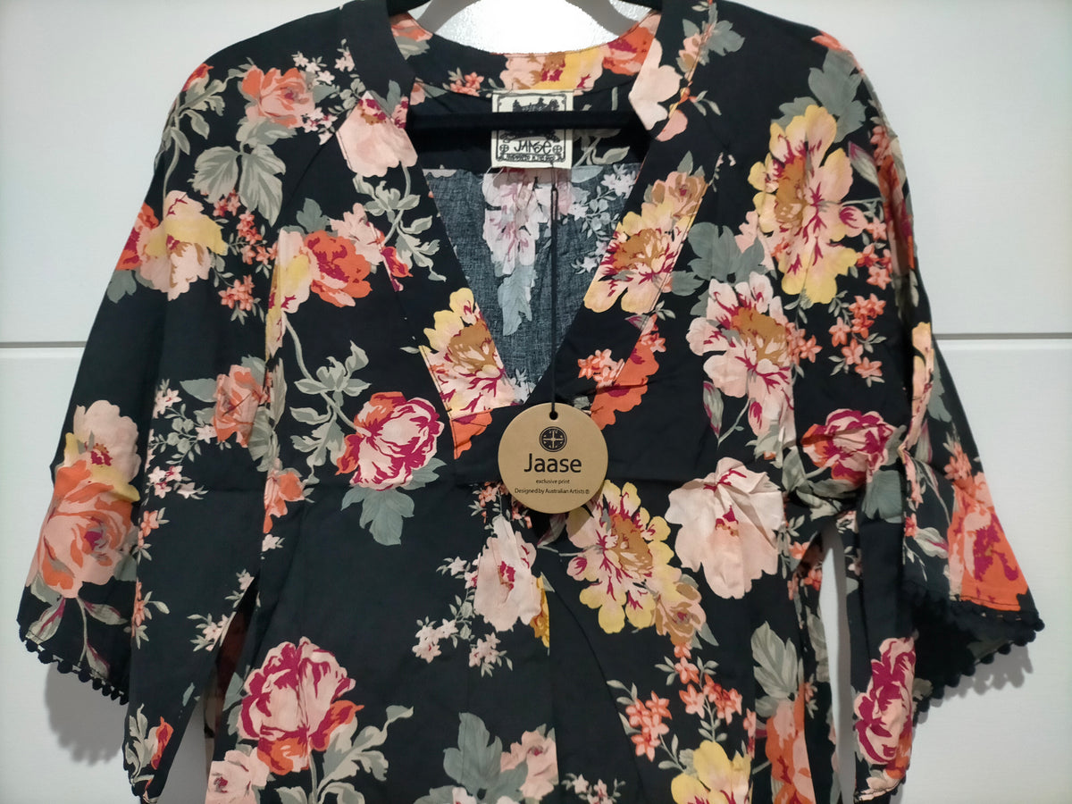 Gabriella Top Winter Rose Black Print by Jaase Kenzie Tenzie