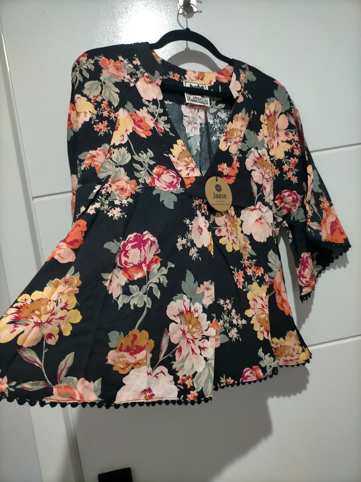 Gabriella Top Winter Rose Black Print by Jaase Kenzie Tenzie