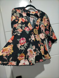 Gabriella Top Winter Rose Black Print by Jaase Kenzie Tenzie