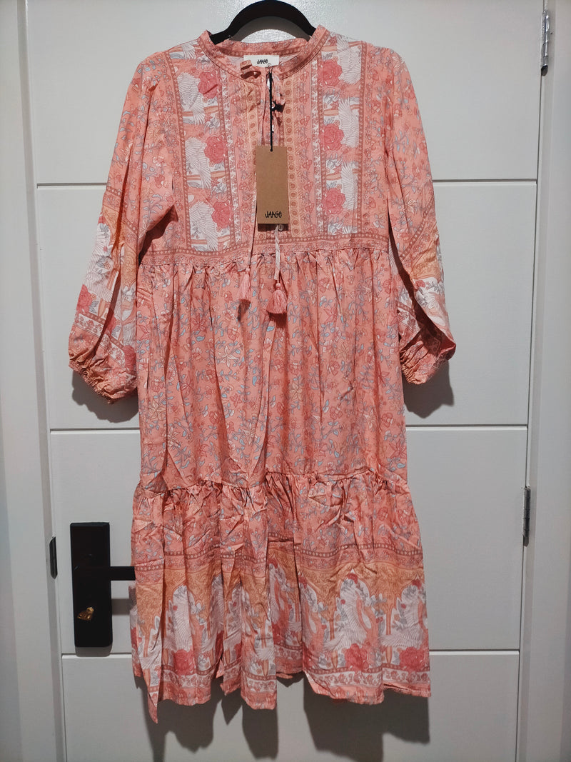 Ezra Midi Dress Swan Lake Peony Pink Print by Jaase Kenzie Tenzie