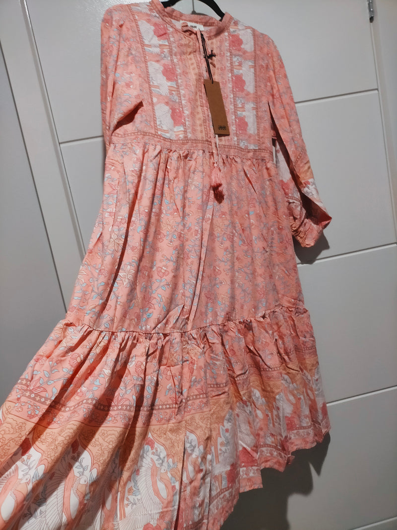 Ezra Midi Dress Swan Lake Peony Pink Print by Jaase Kenzie Tenzie