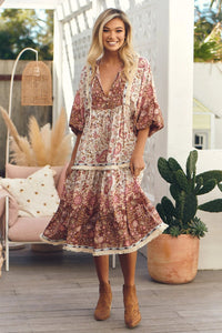 Palace Midi Dress Flower Fields Print by Jaase Kenzie Tenzie