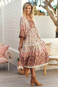 Palace Midi Dress Flower Fields Print by Jaase Kenzie Tenzie