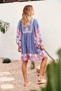 Zarina Mini Dress Blu Print by Jaase Kenzie Tenzie