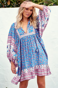 Zarina Mini Dress Blu Print by Jaase Kenzie Tenzie