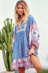 Zarina Mini Dress Blu Print by Jaase Kenzie Tenzie
