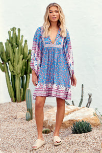 Zarina Mini Dress Blu Print by Jaase Kenzie Tenzie