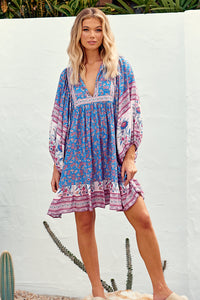 Zarina Mini Dress Blu Print by Jaase Kenzie Tenzie