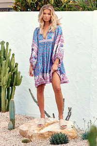 Zarina Mini Dress Blu Print by Jaase Kenzie Tenzie